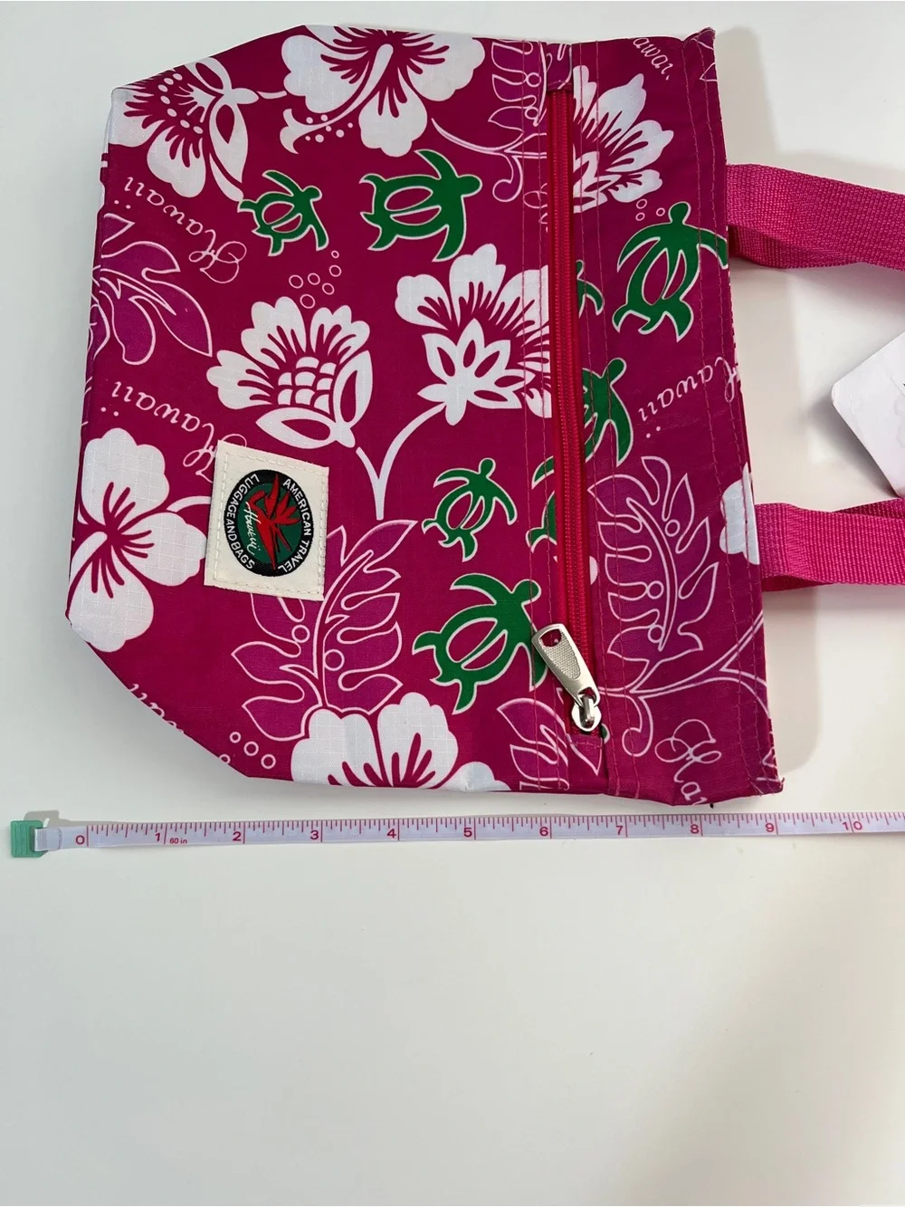 NWT American Travel Hawaii Pink Honu Turtle Floral Tote Bag Zip Pocket